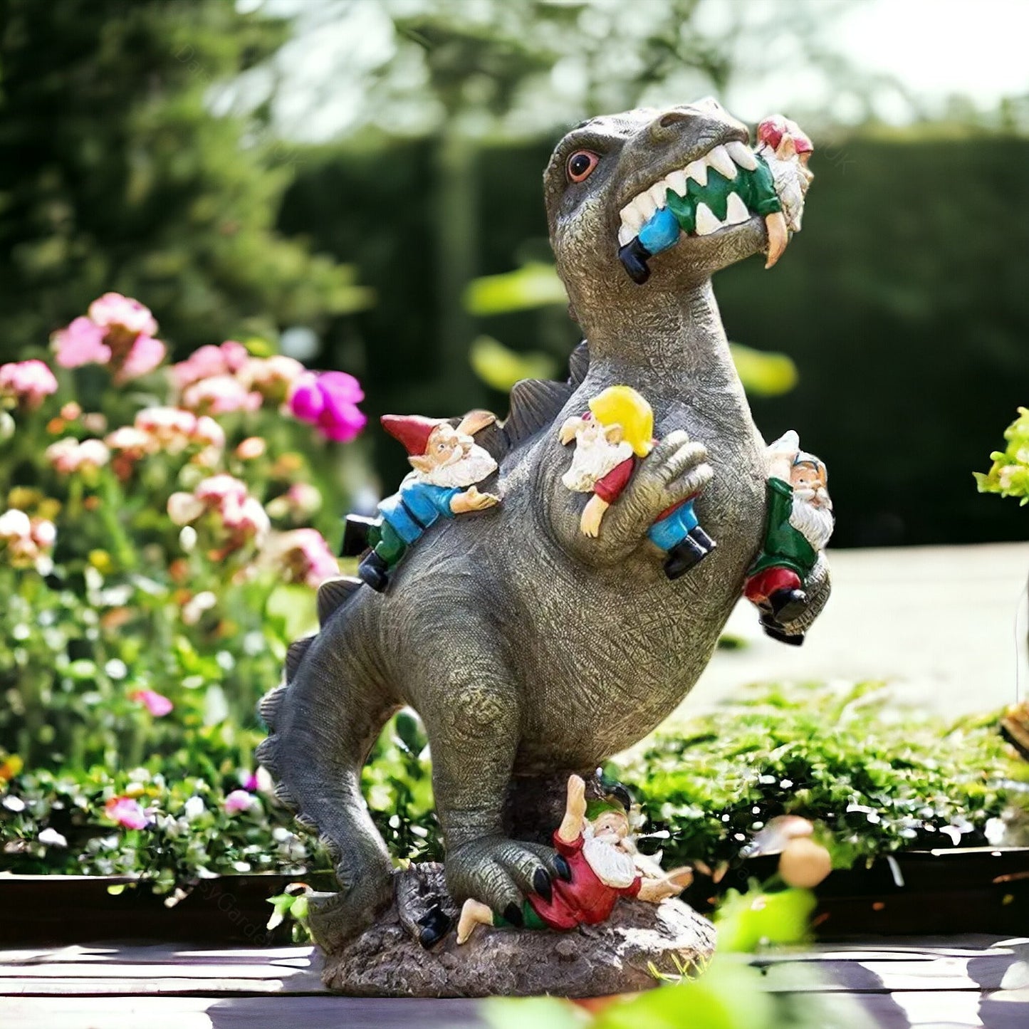 Garden Decor,T.rex Dinosaur Feeding on Gnomes