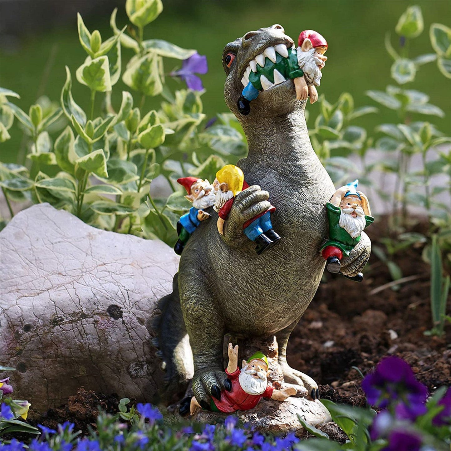 Garden Decor,T.rex Dinosaur Feeding on Gnomes