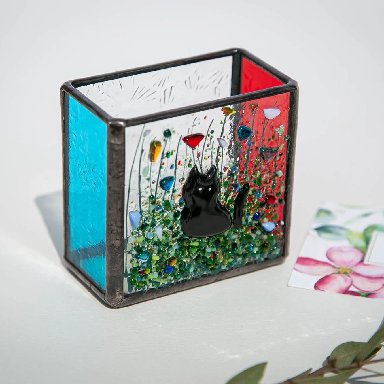 Cats lover gift, Cute Glass Cat Vase