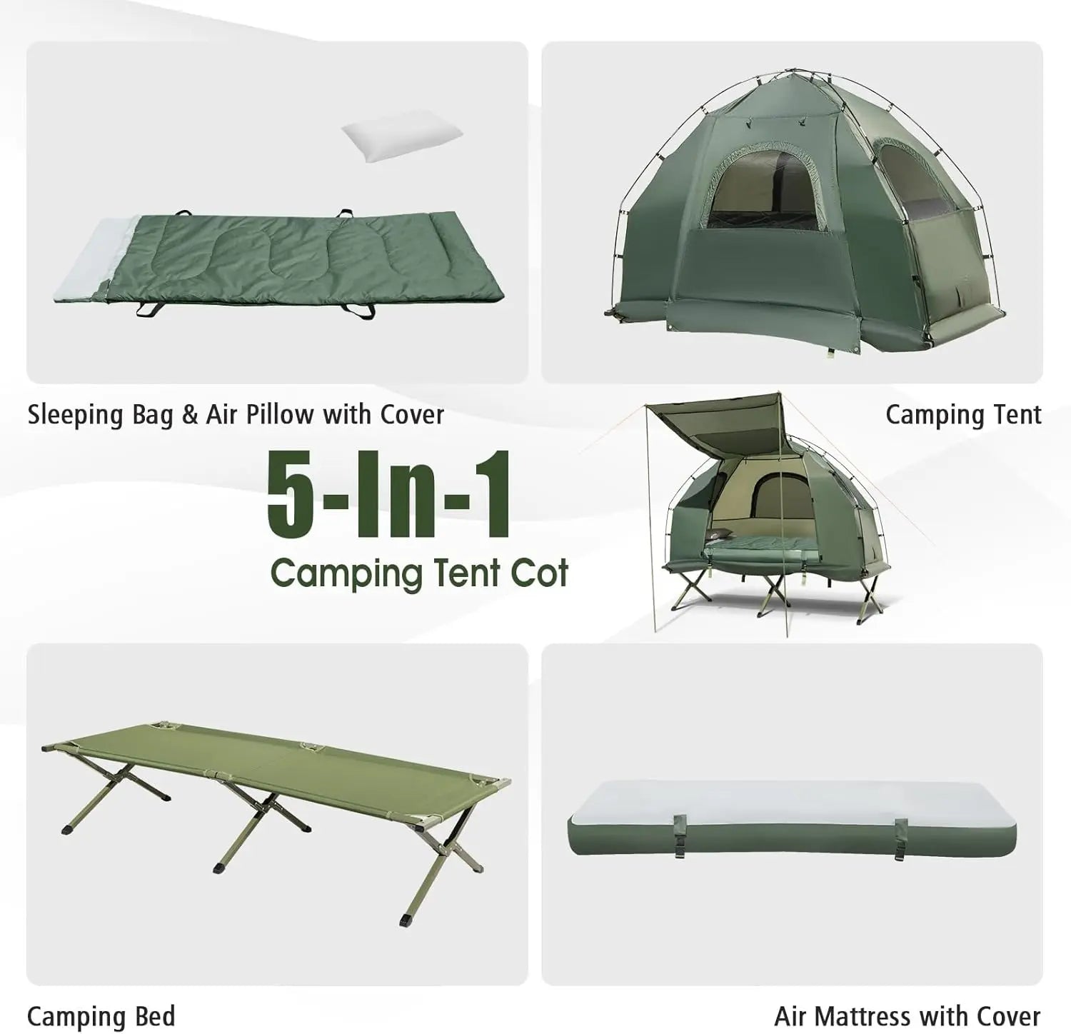 💥Clearance Sale 5-in-1 Camping Tent Cot 🏕️ Air Mattress + Sleeping Bag + Pillow 🛏️ Outdoor Combo