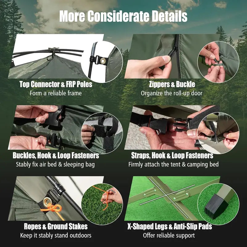 💥Clearance Sale 5-in-1 Camping Tent Cot 🏕️ Air Mattress + Sleeping Bag + Pillow 🛏️ Outdoor Combo