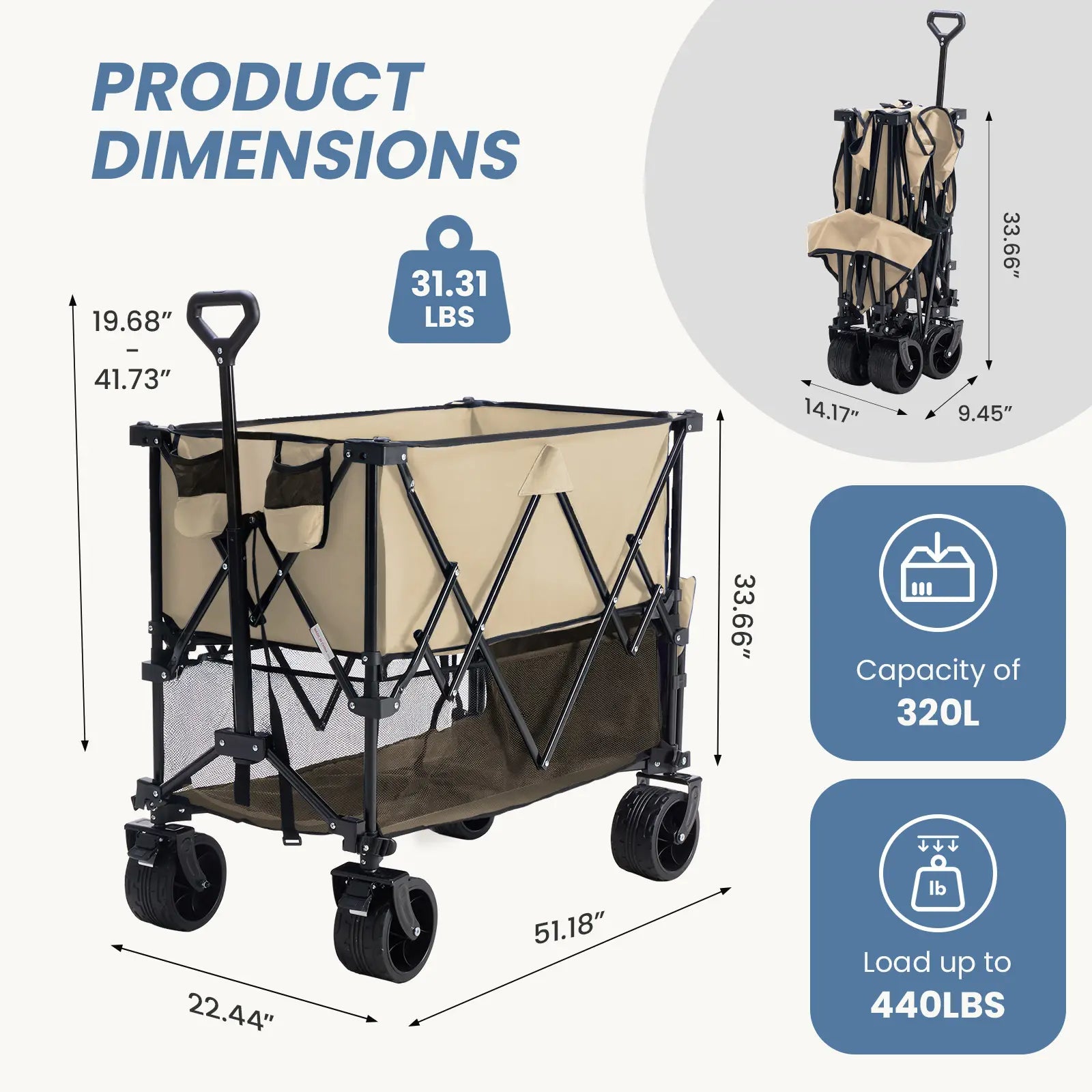 💥Clearance Sale💥400L Folding Wagon Cart for Camping and Outdoor Use