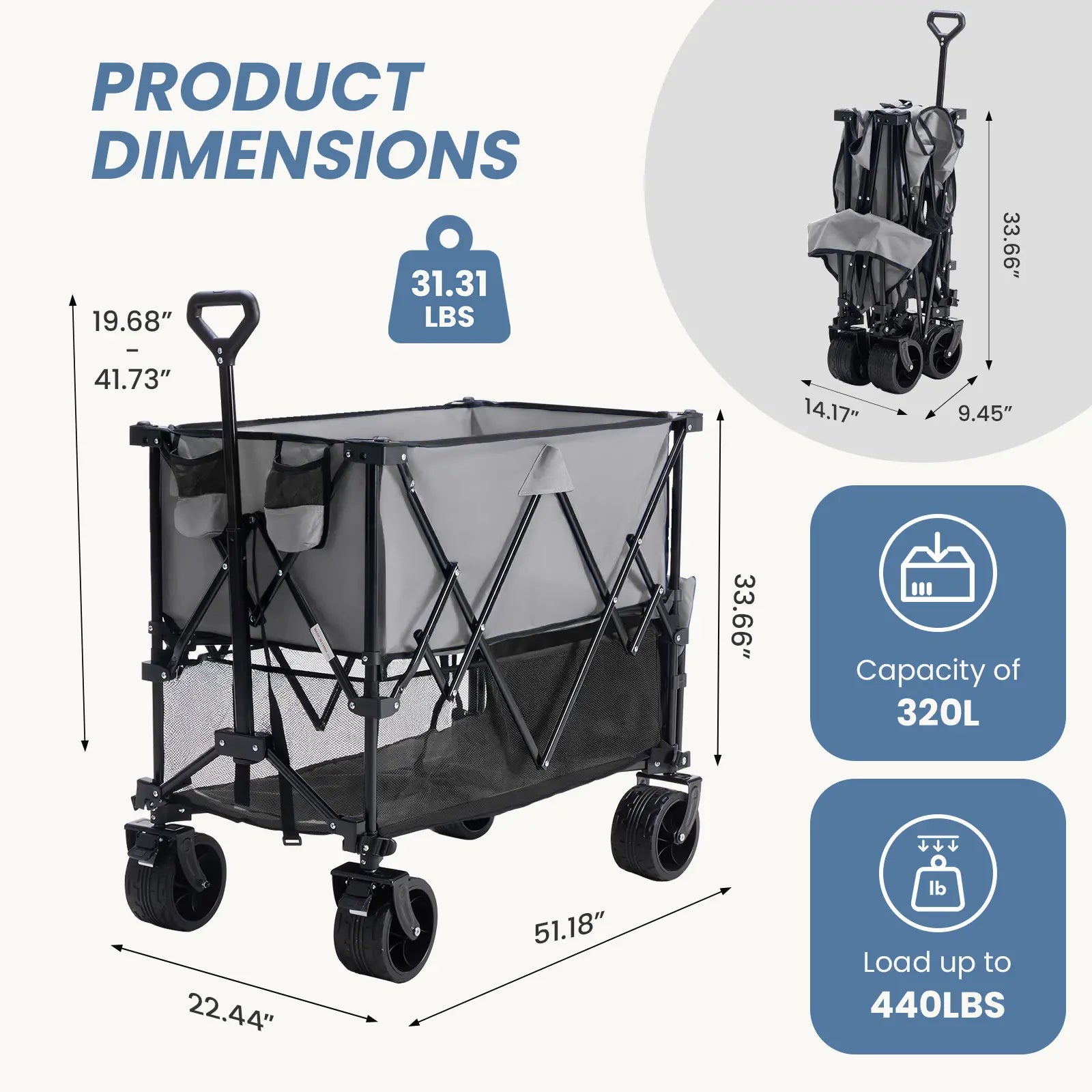💥Clearance Sale💥400L Folding Wagon Cart for Camping and Outdoor Use Main image