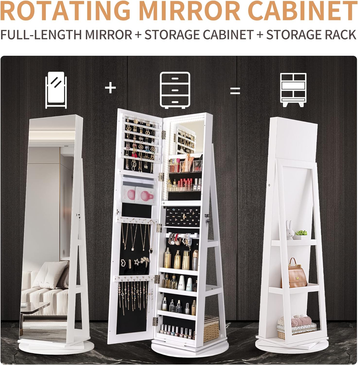 💝𝗧𝗼𝗱𝗮𝘆'𝘀 𝗦𝗽𝗲𝗰𝗶𝗮𝗹𝘀💝Buy 2 Get 2 Free💥Full Length Mirror Jewelry Armoire with LED Lights Main image