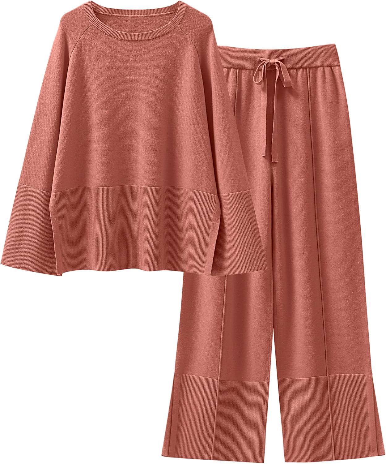 Womens Oversized Knit Sweater Set Wide Leg Pant Cozy Lounge Matching Pajama Sets Main image