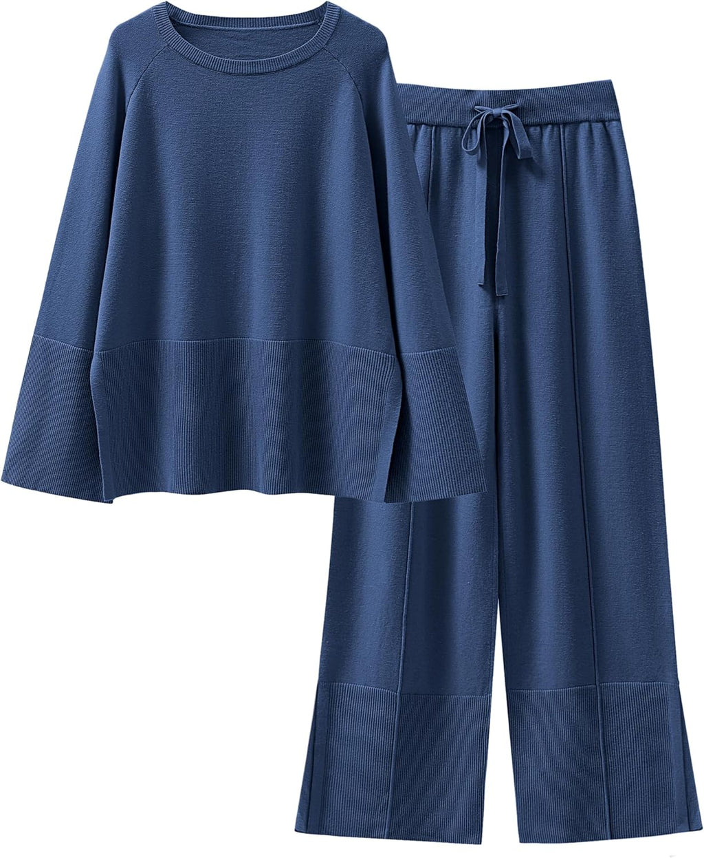 Womens Oversized Knit Sweater Set Wide Leg Pant Cozy Lounge Matching Pajama Sets