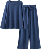 Womens Oversized Knit Sweater Set Wide Leg Pant Cozy Lounge Matching Pajama Sets