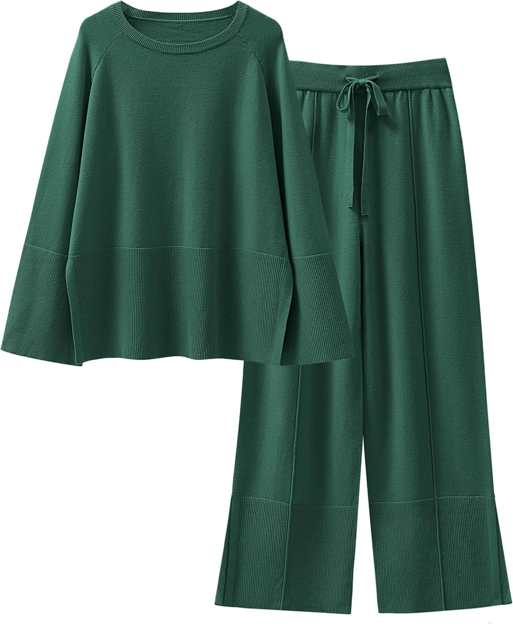Womens Oversized Knit Sweater Set Wide Leg Pant Cozy Lounge Matching Pajama Sets