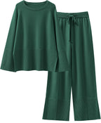 Womens Oversized Knit Sweater Set Wide Leg Pant Cozy Lounge Matching Pajama Sets
