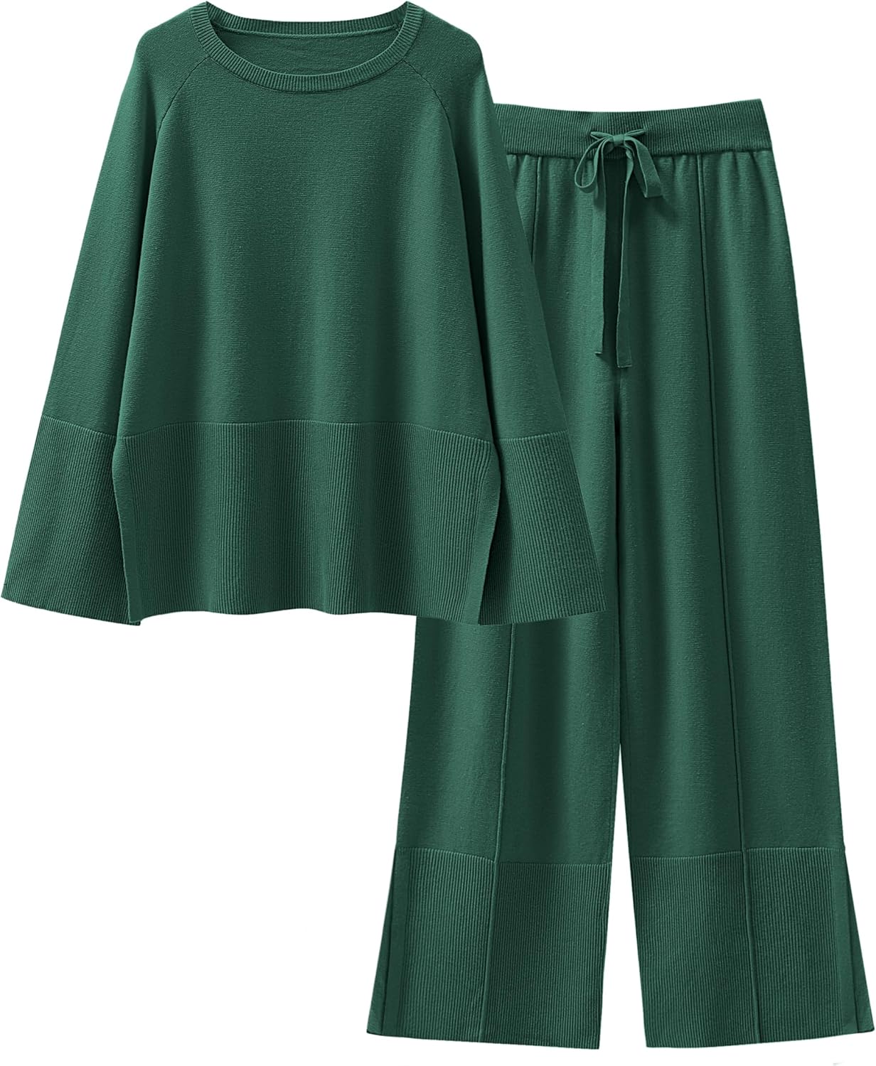 Womens Oversized Knit Sweater Set Wide Leg Pant Cozy Lounge Matching Pajama Sets