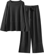 Womens Oversized Knit Sweater Set Wide Leg Pant Cozy Lounge Matching Pajama Sets