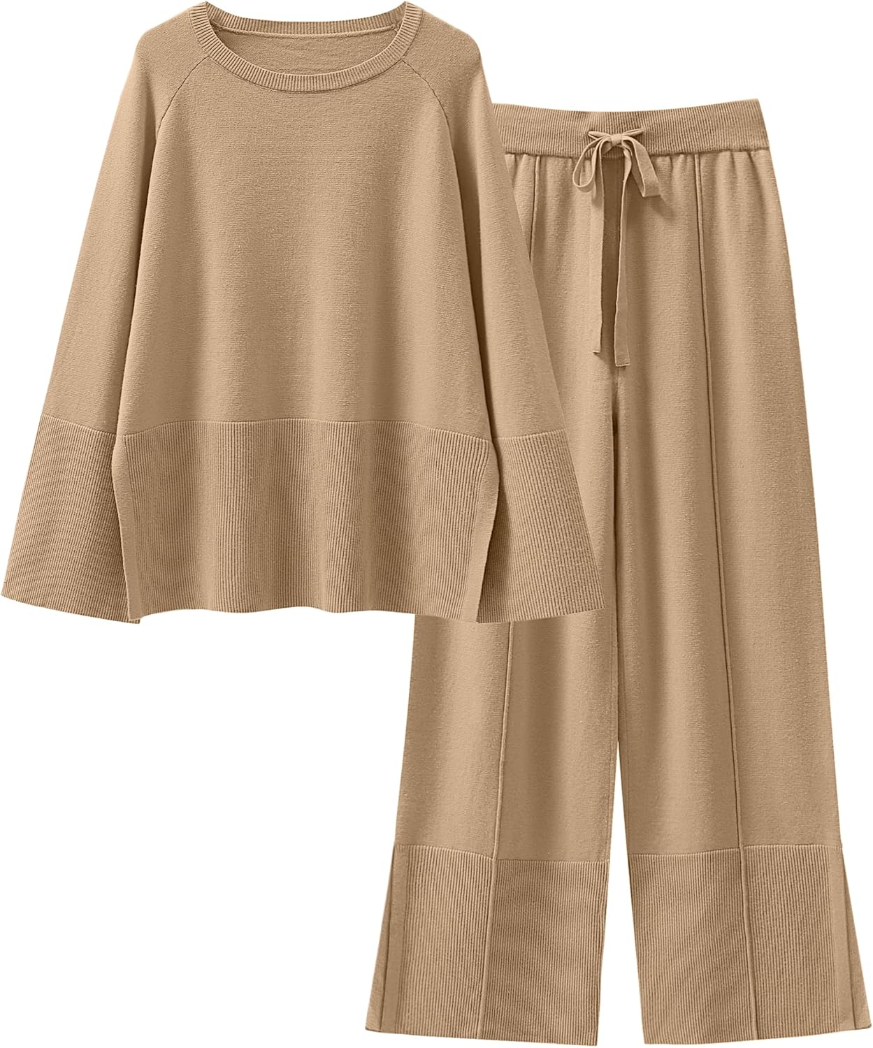 Womens Oversized Knit Sweater Set Wide Leg Pant Cozy Lounge Matching Pajama Sets