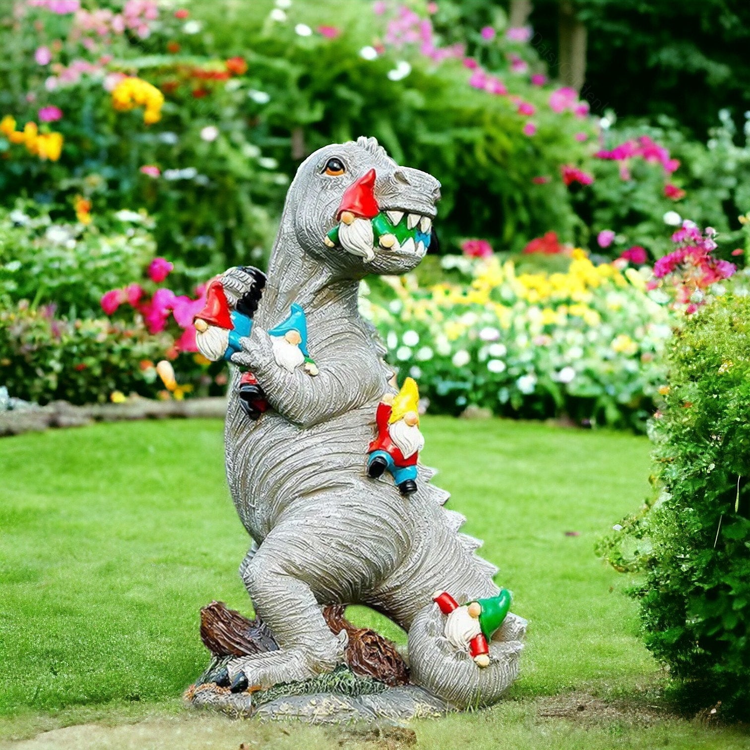 Garden Decor,T.rex Dinosaur Feeding on Gnomes Main image