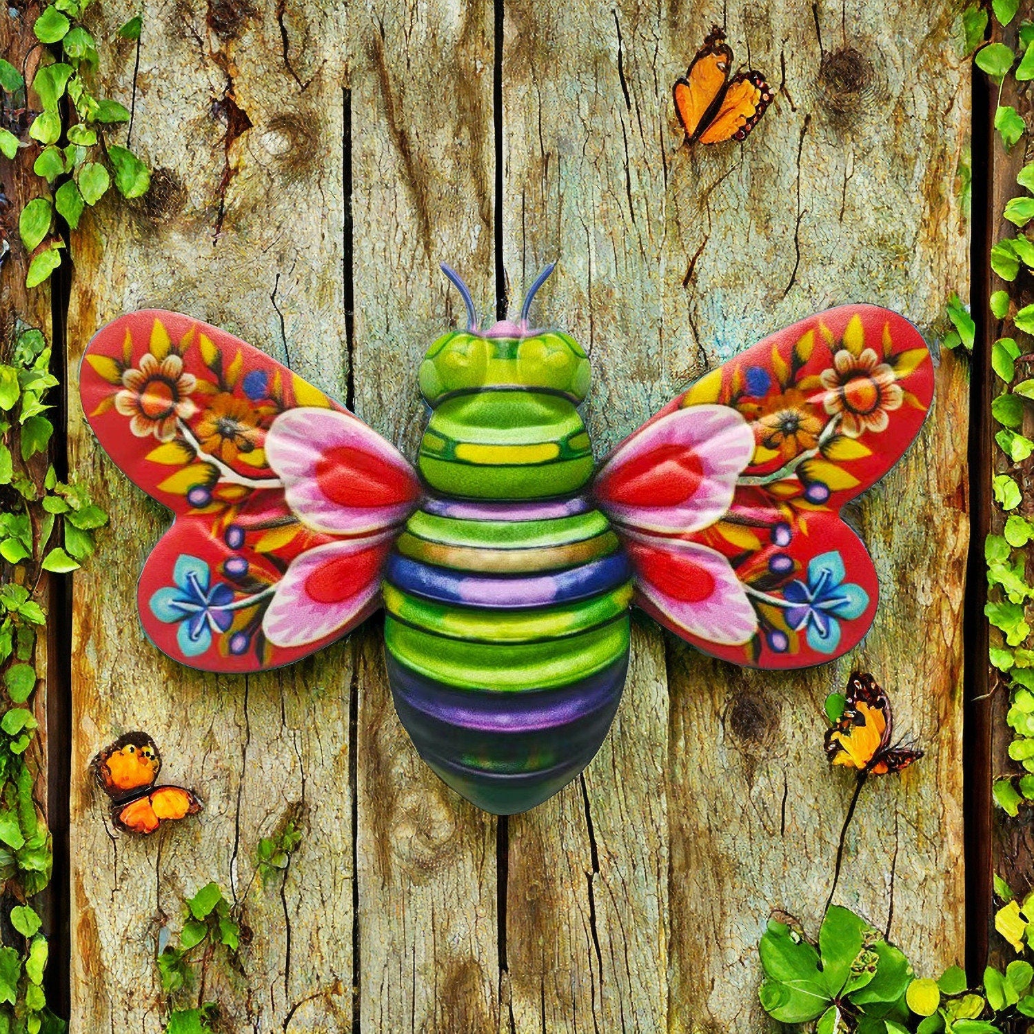 Iron Bee Art Sculpture Hanging Wall Decorations for Garden Main image