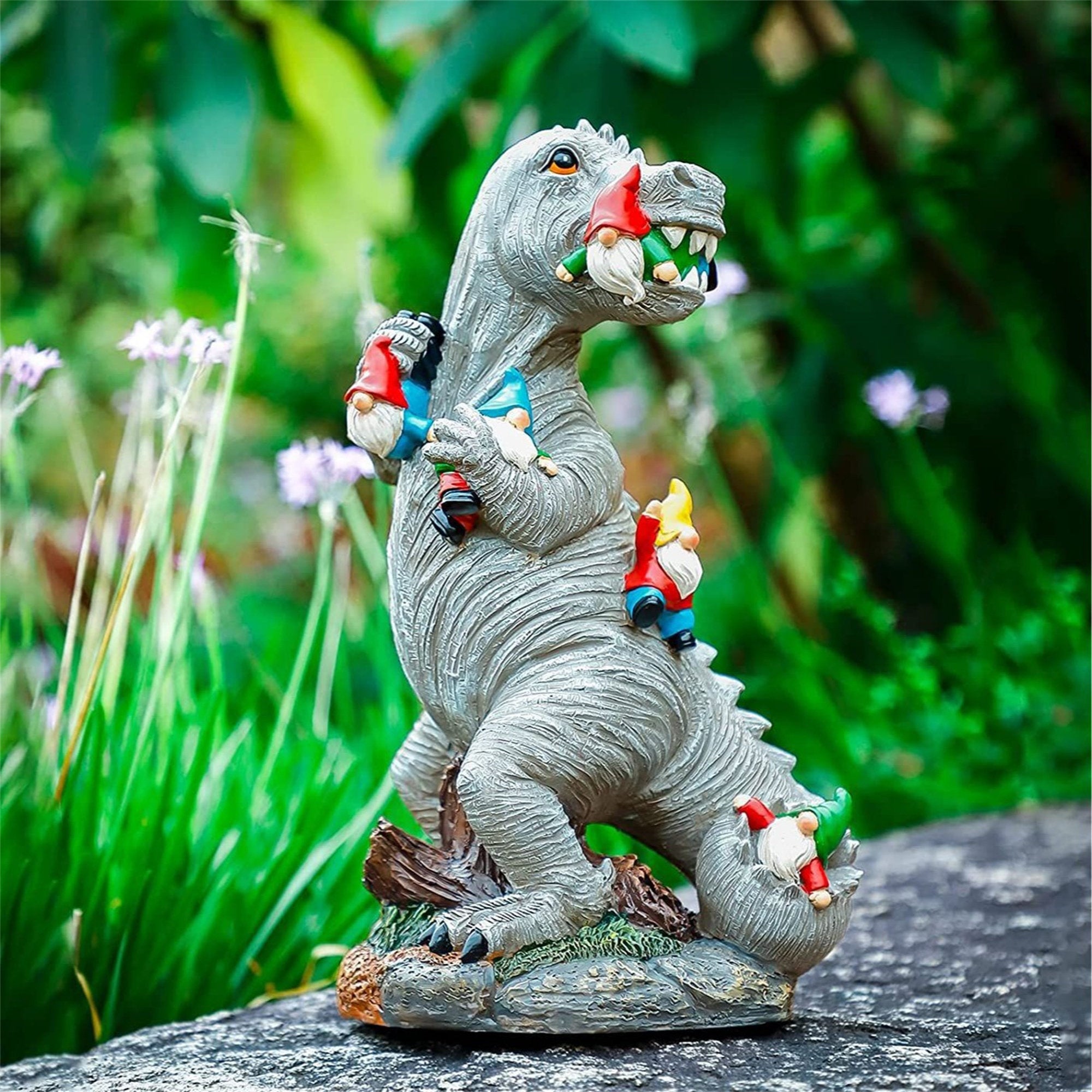 Garden Decor,T.rex Dinosaur Feeding on Gnomes