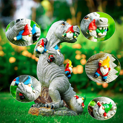 Garden Decor,T.rex Dinosaur Feeding on Gnomes