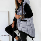 Women's Hooded Puffer Long Vest Lightweight Zipper Up Padded Gilet With Pocket
